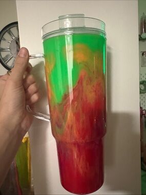 Green and Red Swirl Acrylic Art Tumbler